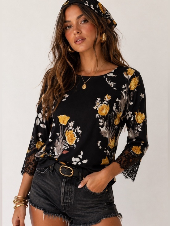 Alfani Tops - NEW Alfani Black and Gold Graphic 3/4 Sleeve Blouse